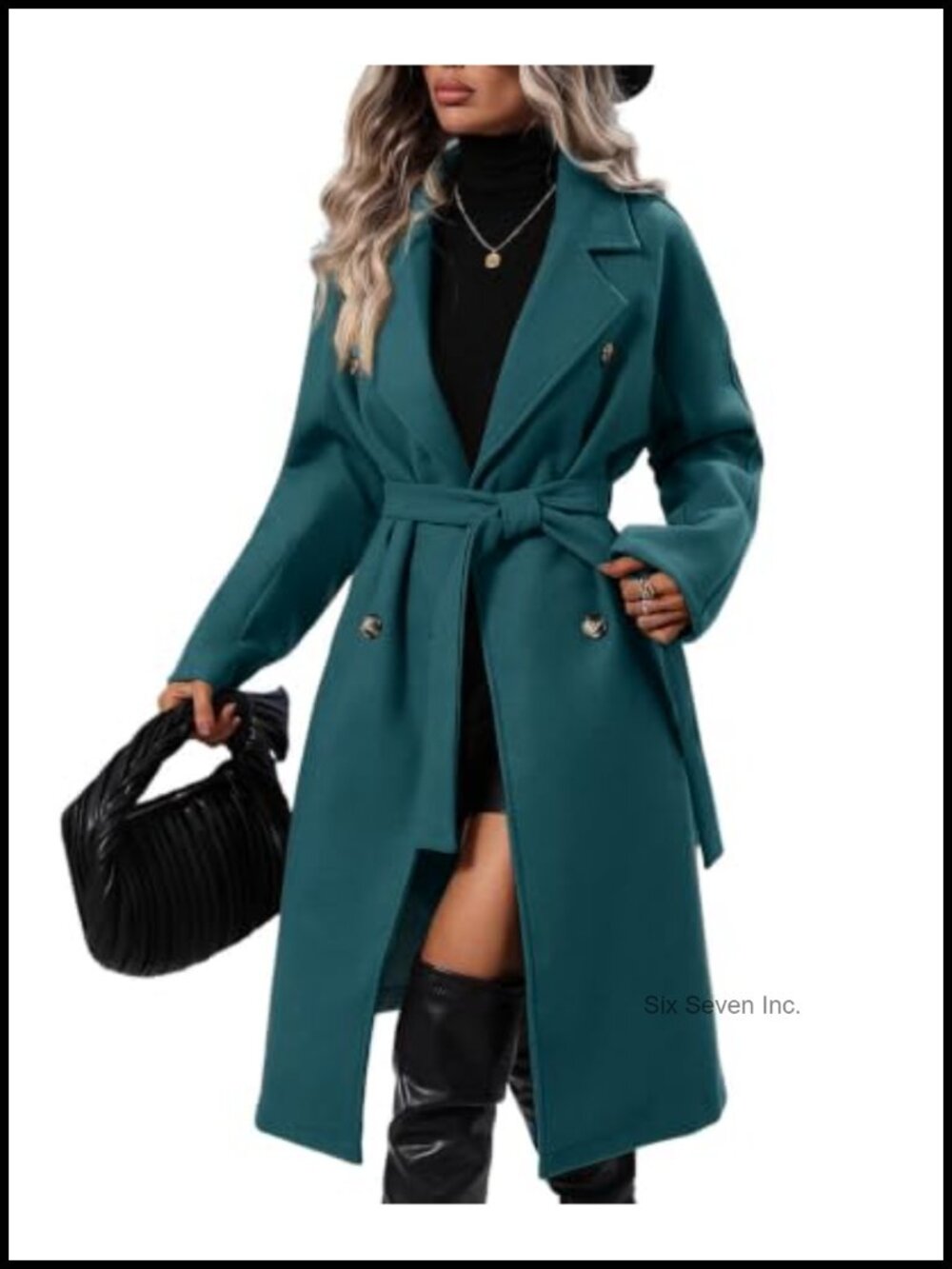 Wool Blend Pea Coat Long Double Breasted Trench Coat Notch Lapel